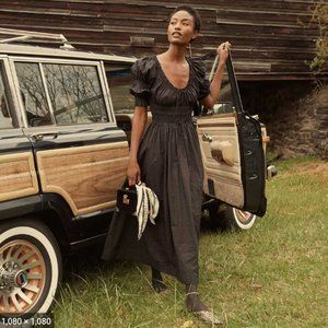 Doen Black Cotton Midi Dress